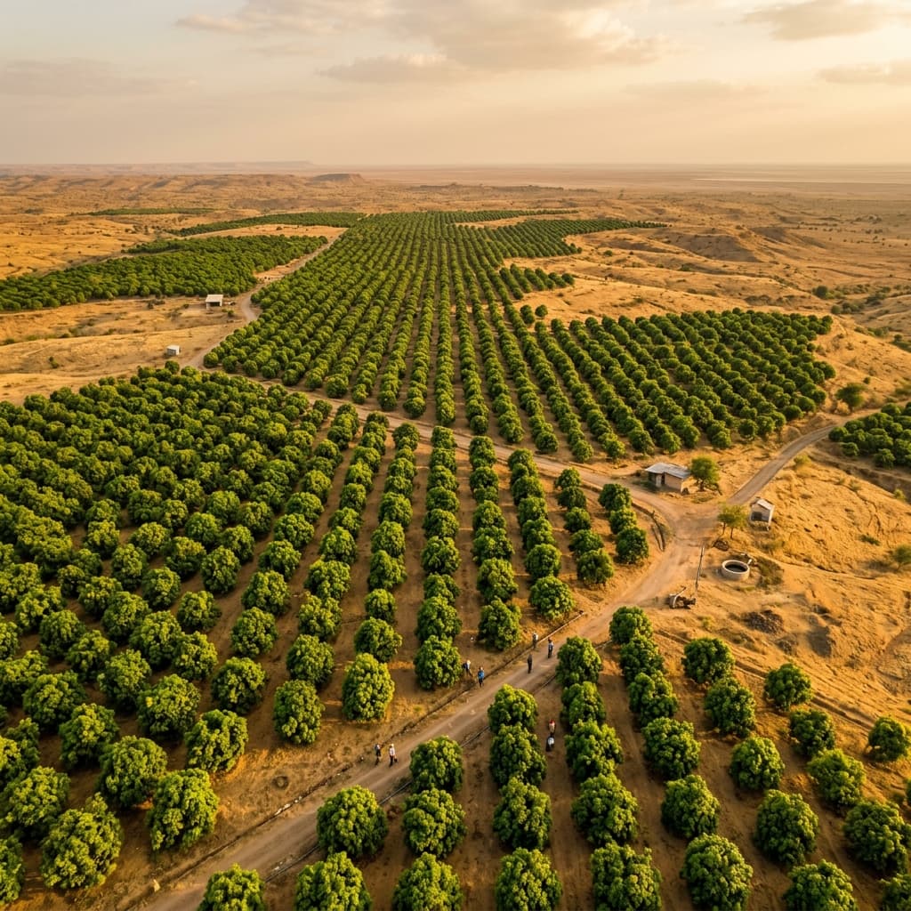 Kutch farmland aerial view showing agricultural operations